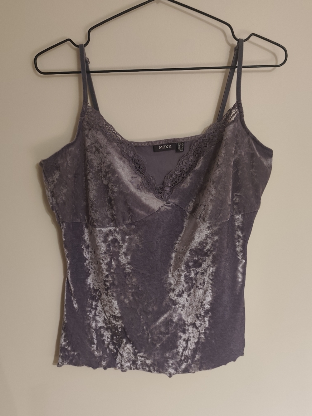 Mexx Crushed Velvet/Velour Lace-Trim Fairycore Cami in Lavender Size XL